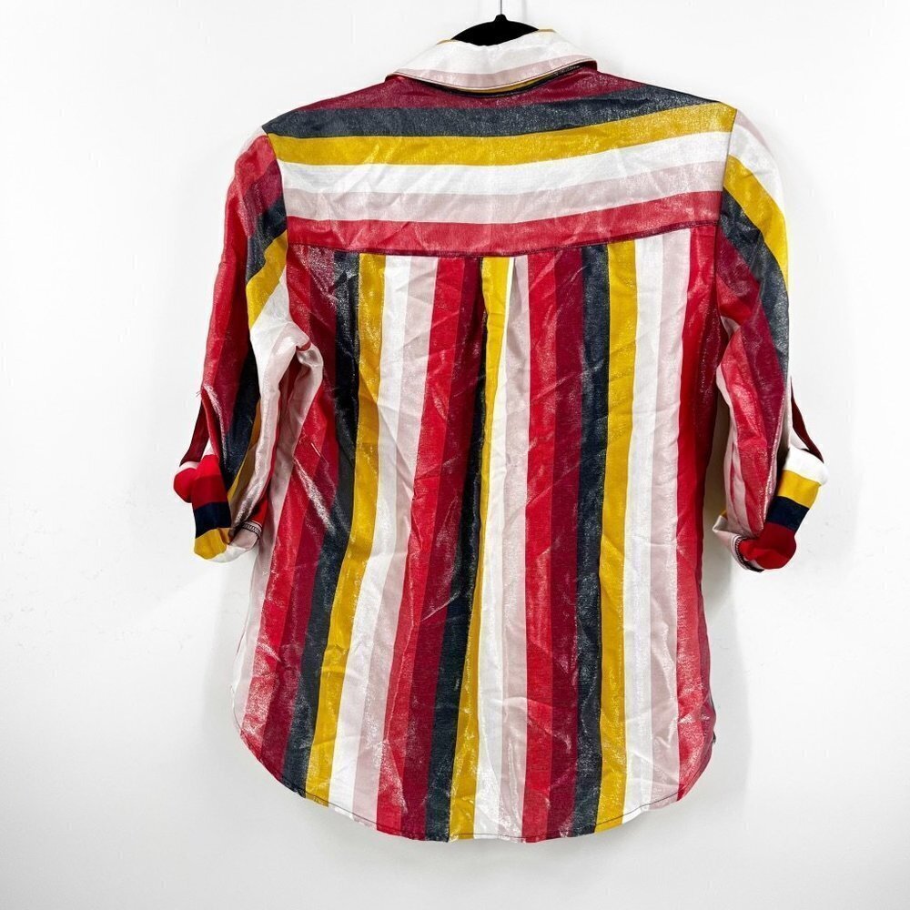 Express Red Multicolor Stripe Button Down Top Siz… - image 4